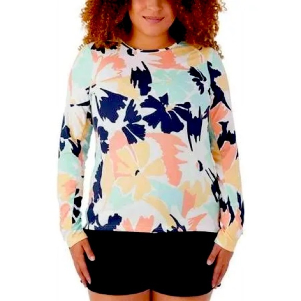 Hang 10 Floral Print Women's UPF 50 sun protection Top. Size S